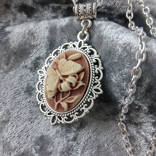 Burgundy butterfly cameo - butterfly,
