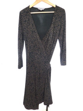 L K BENNETT LONDON DESIGNER black beige FLORAL Wrap up dress Size 12