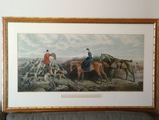 Antique Hand Coloured Lithograph Hunting Scene Framed Victorian Print Art 
