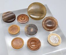 8 Vintage Antique Horn? Antler? Round Buttons - Brown shades