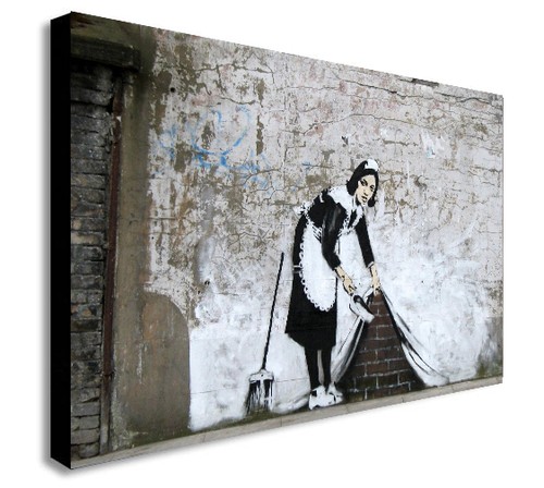 Banksy maid sweeping under - banksy,