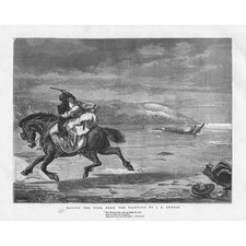 JOHN LAMONT BRODIE Horse Racing the Tide - Antique Print 1871