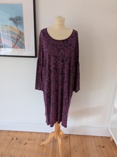 GUDRUN SJODEN Purple Black Floral Print Bell Sleeve Jersey Tunic Dress UK XL