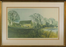 Signed Print by Gwilym John Blockley. Titled "Barn by the Pool".