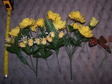 job lot vintage silky faux flowers yellow roses butterflies