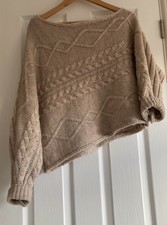 River Island asymmetric batwing Cable Knit beige brown marl knit Jumper Medium