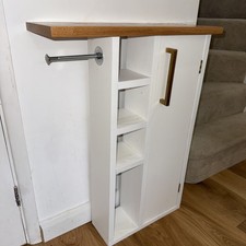 Shabby Chic Cloakroom Wood Toilet Paper Holder/Storage  White unit and oak top