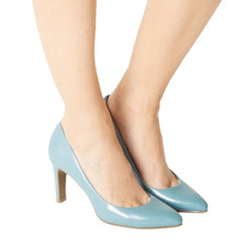 Ex M&S Women's Stiletto Heel Pointed Court Shoes in Light Blue UK 7 #0650C