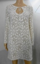 Milly Cabana White Floral Crocheted Lace Mini Coverup/Dress Bell Sleeve  SZ S