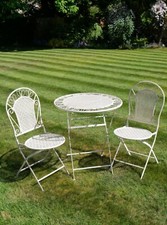 Cream Cast & Wrought Iron French Style Garden Bistro Set Folding Chairs & Table