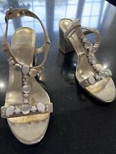 Strappy  Gold Faith Shoes size 6 with fabulous white, moonstone, Diamante detail