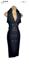 Karen Millen Size UK 10, TAILORED TRENCH BELTED MIDI PENCIL DRESS BLACK.