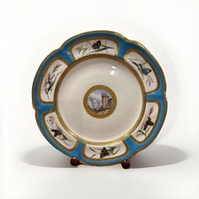 Minton Cabinet plate, decorated with butterflies and central harbour scene, 24c