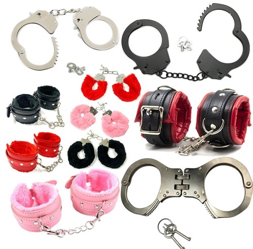 Metal leather sexy handcuffs - metal,