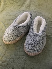 Ladies Soft Fleece Lined Grey Indoor Slippers Soft Sole Lightweight Large