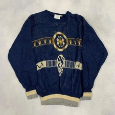 Vintage Knitted Jumper Abstract Nautical Patterned Knit Sweater Women's S (8-10)