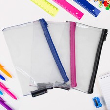 Clear Exam Small See Through Transparent Pencil Case Girls Boys - 20cm x 12cm 