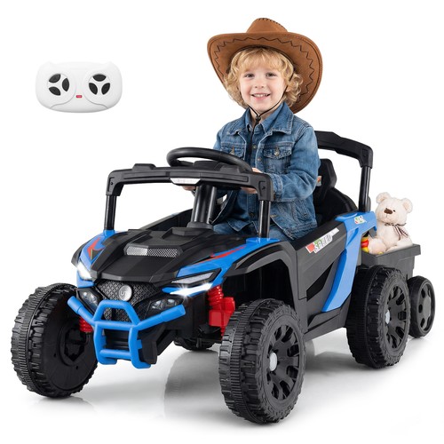 Kids ride tractor with - on,