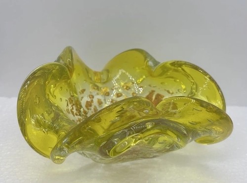 Vintage art glass bowl yellow - glass,