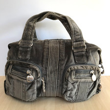 Kipling Katie Grey Velvet Handbag Top Handle Barrel Bag Chrome Hardware 30cm