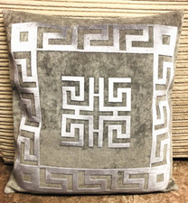 Greek Border & Greek Scribble Grey & Silver Key decorative Pillow Throw Cover