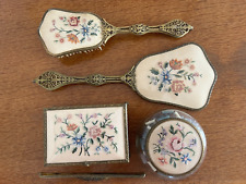 Vintage Petit Point? Embroidered Dressing Table Brush and Box Set