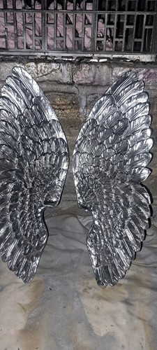 Silver angel wings wall art - angel,
