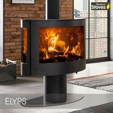 Wood Burning Multi fuel Stove Curved 3 Sided Elyps with Pedestal Stand 