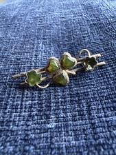 antique sterling silver connemara marble shamrock clover brooch
