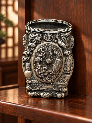Chinese silver metal inkwell - silver,