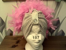 Cream/Gold Turban  with Pink