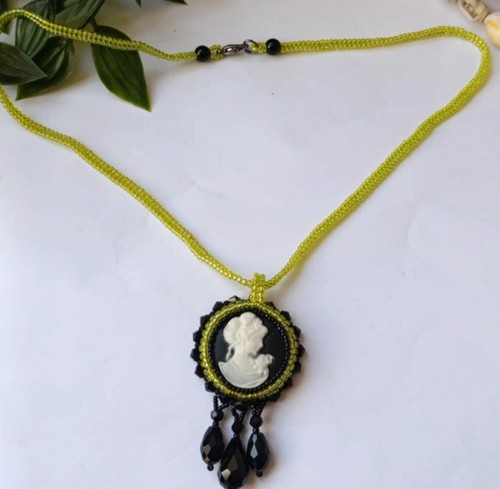 Vintage green black beaded - green, &