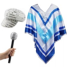 EUROVISION DISCO QUEEN COSTUME PONCHO CAPE MICROPHONE 70'S CELEBRITY SUPER DISCO