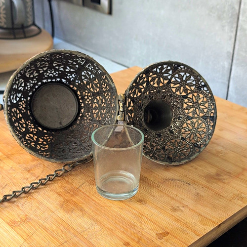 Silver metal hanging lantern - silver,
