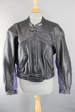 IXS BLACK & PURPLE LEATHER BIKER JACKET WITH REMOVABLE ARMOUR 40 INCH