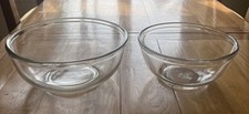 2 x JAJ Pyrex Mixing Bowls - 4 and 3 Pint Capacity Clear Glass Vintage
