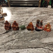 4 Lovely Minature Thai Buddha Figurines 2 Hand Carved Elephant And Handmade