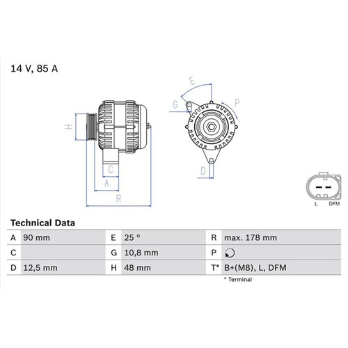 Bosch car alternator 12v - alternator, fits