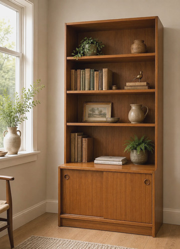 Vintage teak bookcase cabinet - vintage,