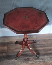 Siesta By NH Chapman Mahogany Octagonal Wine Table Oxblood Leather Glass Top 