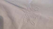 A French Antique Heavy Linen Monogrammed Bed Sheet