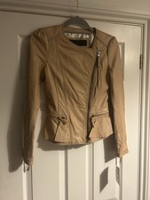 Zara Leather Jacket In Beige