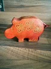Handmade Leather Hippo Money Box Base Opening 16 X 11 X 5 Cm