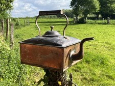 ANTIQUE COPPER KETTLE LARGE COPPER SQUARE KETTLE FABULOUS DISPLAY PIECE PROP