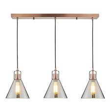 Pendant Ceiling Light 3 Way Multi Arm Cone Antique Copper Effect Industrial