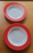 Set of 4 Coloured Earthenware Bowls – Turquoise & Red with Gold Rim – Crown Base