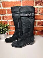 WOMENS NINE WEST UK 6.5 US 8W BLACK SUEDE & KNIT SIDE ZIP HEELED KNEE HIGH BOOTS