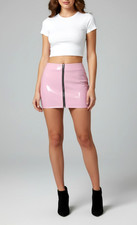 MIX LENGTH PINK VINYL PVC WET LOOK FULL MIDDLE ZIP SEXY MINI SKIRT