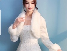 UK Fur Jacket Winter Bolero 3/4 Sleeve Wedding Jacket Plush Shawl Bridal Jacket