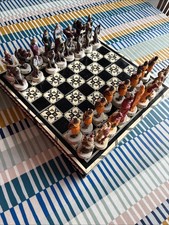 Vintage Fantasy Chess Set King Arthur Hand Painted Chess Pieces Set